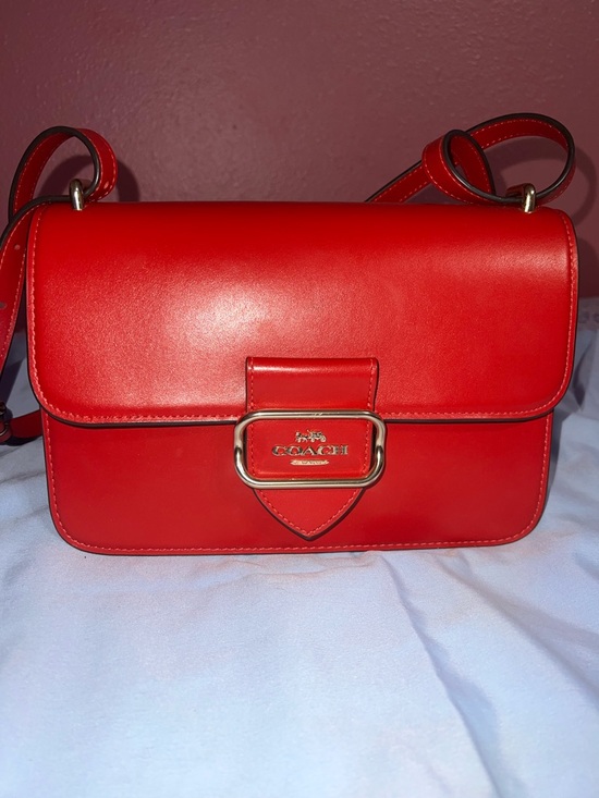 Coach Handbags - Coach Bright Red Leather Flap Crossbody with Gold-Tone Accent